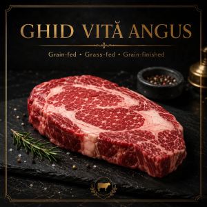 Ghid complet Vită Angus: grass-fed, grain-fed, grain-finished, origini și tăieturi