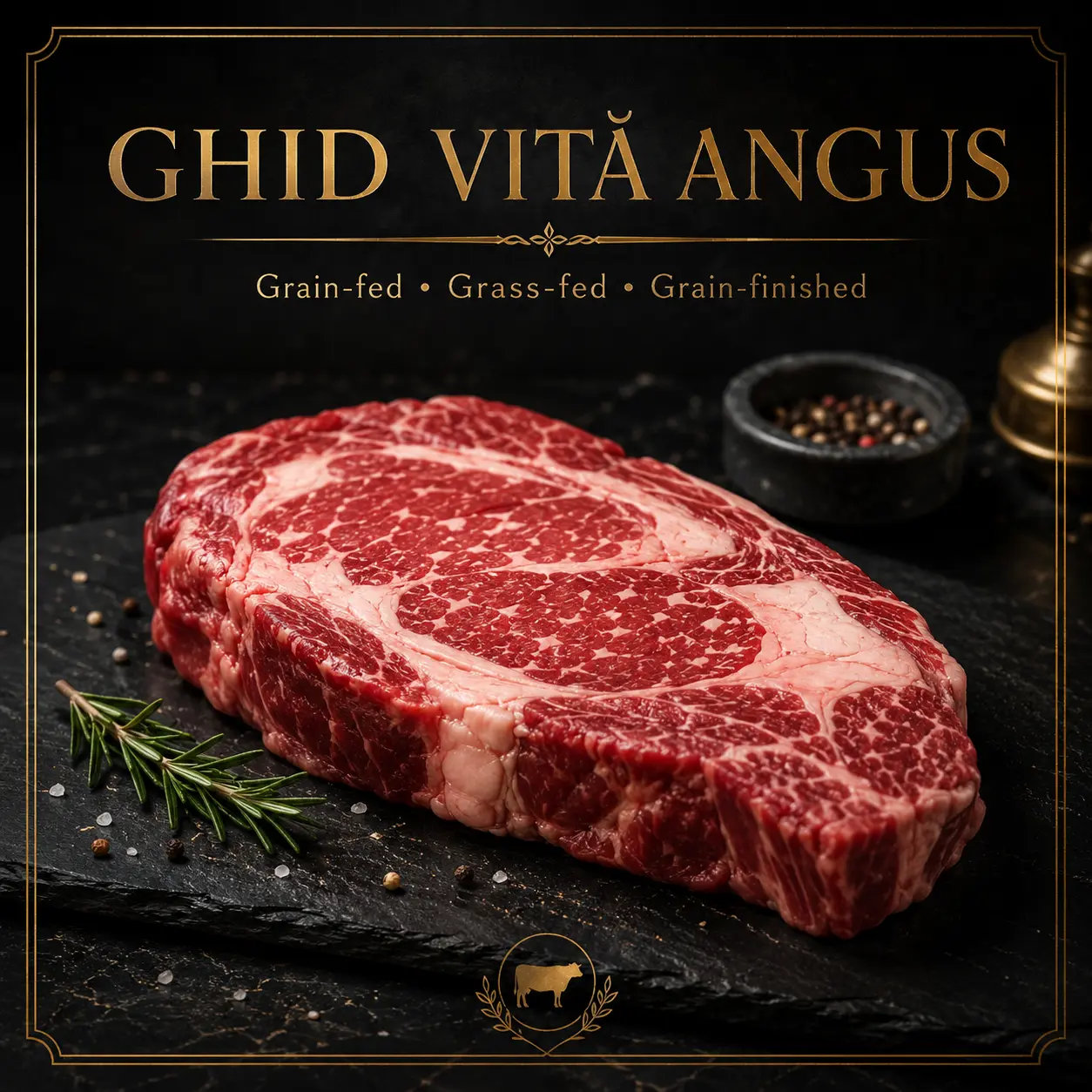 Ghid Vită Angus – steak Angus premium cu marmorare, grass-fed, grain-fed și grain-finished