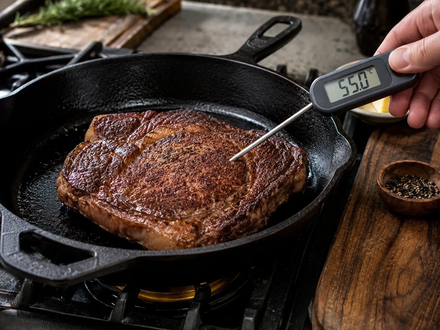 Verificarea temperaturii interne pentru antricot medium rare