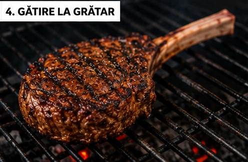 Tomahawk de vită Choco gătit la grătar pentru crustă rumenă și interior suculent